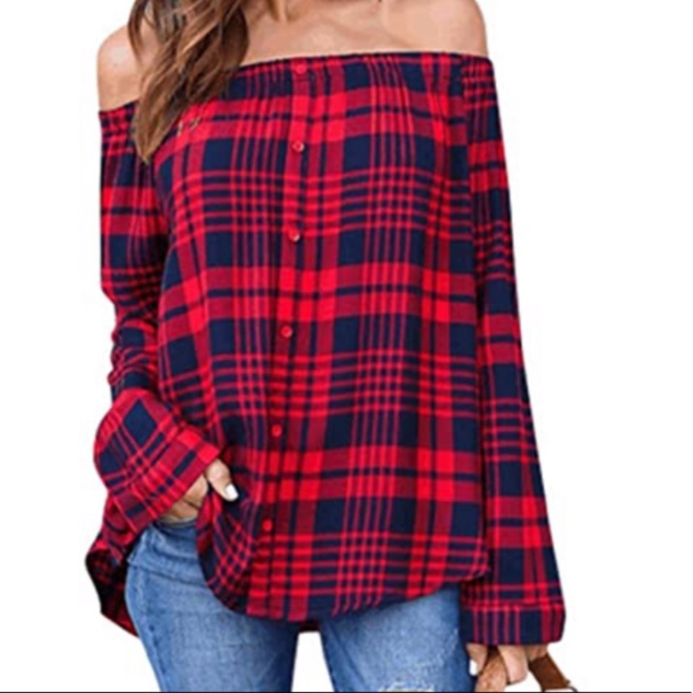 Off the shoulder flannel top